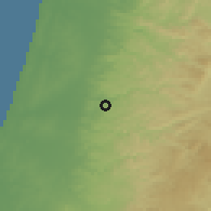 Shaded relief of the 56 km around Sha'are Tiqwa, drawn from the GMTED2010 grid
