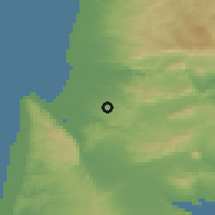 Shaded relief of the 56 km around Shefar'am, drawn from the GMTED2010 grid