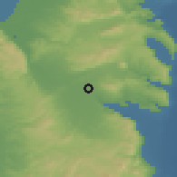 Shaded relief of the 56 km around 'Afula, drawn from the GMTED2010 grid