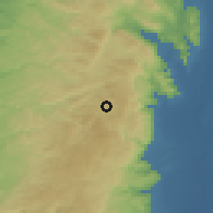 Shaded relief of the 56 km around Shilo, drawn from the GMTED2010 grid