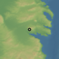 Shaded relief of the 56 km around Sulam, drawn from the GMTED2010 grid