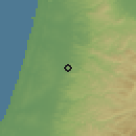 Shaded relief of the 56 km around Tayibe, drawn from the GMTED2010 grid