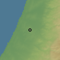 Shaded relief of the 56 km around Be'er Ya'aqov, drawn from the GMTED2010 grid