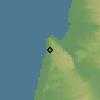 Shaded relief of the 56 km around Tirat Karmel, drawn from the GMTED2010 grid