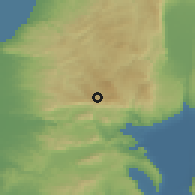 Shaded relief of the 55 km around Beit Jann, drawn from the GMTED2010 grid