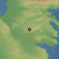 Shaded relief of the 56 km around Yafi', drawn from the GMTED2010 grid