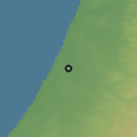 Shaded relief of the 56 km around Yavne, drawn from the GMTED2010 grid
