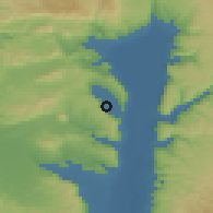 Shaded relief of the 56 km around Yavne'el, drawn from the GMTED2010 grid