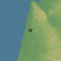 Shaded relief of the 56 km around Zikhron Ya'aqov, drawn from the GMTED2010 grid
