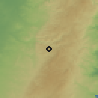Shaded relief of the 56 km around Ẕur Hadassa, drawn from the GMTED2010 grid
