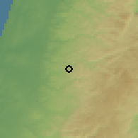 Shaded relief of the 56 km around Bet Arye, drawn from the GMTED2010 grid
