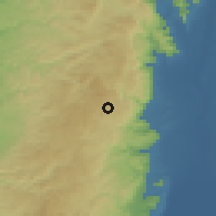 Shaded relief of the 56 km around Bet El, drawn from the GMTED2010 grid