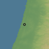 Shaded relief of the 56 km around Bet Yizhaq, drawn from the GMTED2010 grid