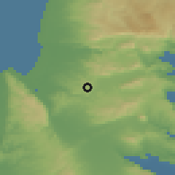 Shaded relief of the 56 km around Bir El-Maksur, drawn from the GMTED2010 grid