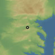 Shaded relief of the 56 km around Bu'eine-Nujeidat, drawn from the GMTED2010 grid