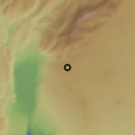 Shaded relief of the 55 km around Buq'ata, drawn from the GMTED2010 grid