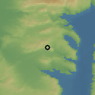 Shaded relief of the 56 km around Dabburiyya, drawn from the GMTED2010 grid