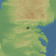 Shaded relief of the 56 km around Deir Hanna, drawn from the GMTED2010 grid