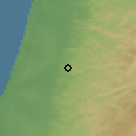 Shaded relief of the 56 km around Alfe Menashe, drawn from the GMTED2010 grid