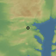 Shaded relief of the 56 km around 'Eilabun, drawn from the GMTED2010 grid