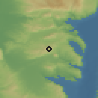 Shaded relief of the 56 km around 'Ein Mahel, drawn from the GMTED2010 grid