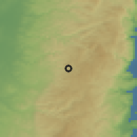 Shaded relief of the 56 km around 'Ein Qiniyye, drawn from the GMTED2010 grid