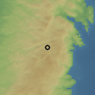 Shaded relief of the 56 km around Eli, drawn from the GMTED2010 grid