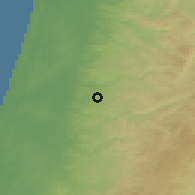 Shaded relief of the 56 km around Elqana, drawn from the GMTED2010 grid