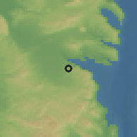 Shaded relief of the 56 km around Gan Ner, drawn from the GMTED2010 grid