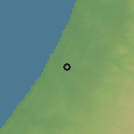Shaded relief of the 56 km around Gan Yavne, drawn from the GMTED2010 grid