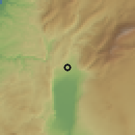 Shaded relief of the 55 km around Ghajar, drawn from the GMTED2010 grid