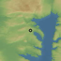 Shaded relief of the 56 km around Giv'at Avni, drawn from the GMTED2010 grid