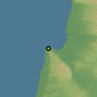 Shaded relief of the 56 km around Haifa, drawn from the GMTED2010 grid