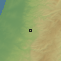 Shaded relief of the 56 km around Hashmona'im, drawn from the GMTED2010 grid