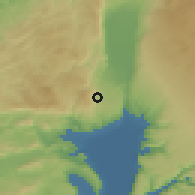 Shaded relief of the 55 km around Haẕor HaGelilit, drawn from the GMTED2010 grid