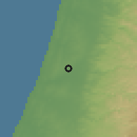 Shaded relief of the 56 km around Hod HaSharon, drawn from the GMTED2010 grid