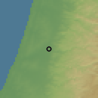 Shaded relief of the 56 km around Jaljulye, drawn from the GMTED2010 grid