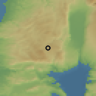 Shaded relief of the 55 km around Jish, drawn from the GMTED2010 grid