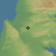 Shaded relief of the 56 km around Ka'abiyye-Tabbash-Hajaj, drawn from the GMTED2010 grid