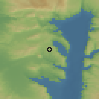 Shaded relief of the 56 km around Kafar Kama, drawn from the GMTED2010 grid