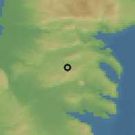 Shaded relief of the 56 km around Kafar Kanna, drawn from the GMTED2010 grid