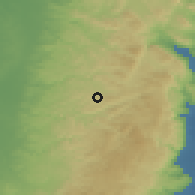 Shaded relief of the 56 km around Ari'el, drawn from the GMTED2010 grid
