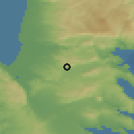 Shaded relief of the 56 km around Kafar Manda, drawn from the GMTED2010 grid