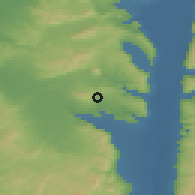 Shaded relief of the 56 km around Kafar Misr, drawn from the GMTED2010 grid
