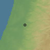 Shaded relief of the 56 km around Kafar Qasem, drawn from the GMTED2010 grid
