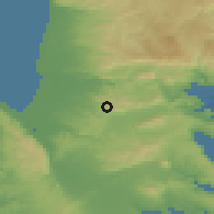 Shaded relief of the 56 km around Kaokab Abu Al-Hija, drawn from the GMTED2010 grid