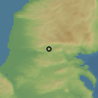 Shaded relief of the 56 km around Karmiel, drawn from the GMTED2010 grid