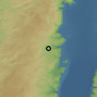 Shaded relief of the 56 km around Kefar Adummim, drawn from the GMTED2010 grid