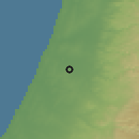 Shaded relief of the 56 km around Kefar Habad, drawn from the GMTED2010 grid