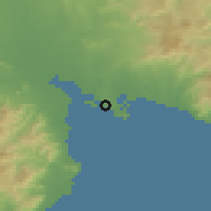 Shaded relief of the 54 km around Cagliari, drawn from the GMTED2010 grid